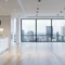 Modern studio floor plan with wood floors, city views, and marble island in Scottsdale, AZ